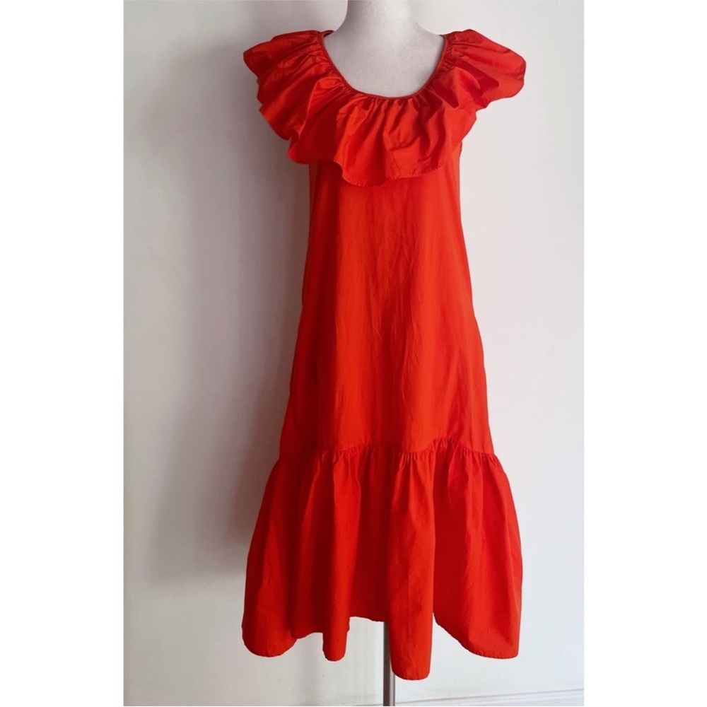 Anthropologie Whit Two Red Orange Flouncy Ruffled Midi Dress M Petite​ NWT